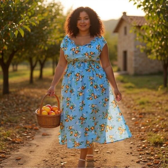 Torrid Maxi Textured Woven Dress W/ Double Front Slits Floral & Fruit Print M/L - Picture 6 of 6